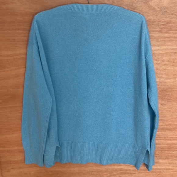 WHITE + WARREN cashmere pullover sweater size L large blue ribbed crew neck - Picture 7 of 8